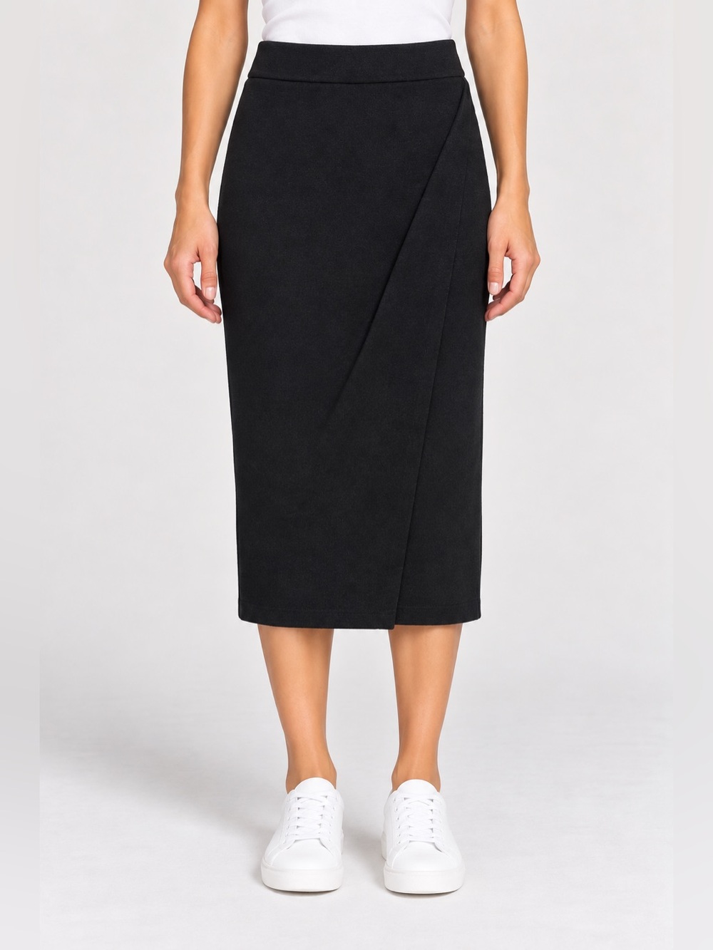 Banana Republic Women’s Black Knit Pull-On Midi Pencil Skirt Solid M Faux Wrap